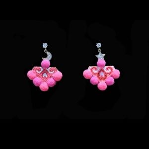 Hot pink Hmong pompom earring